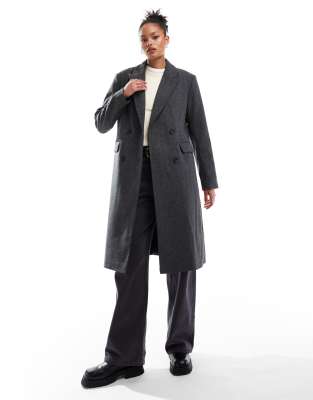 longline herringbone coat in dark gray