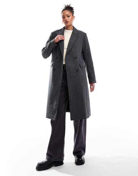 ONLY Tall longline herringbone coat in dark grey - view 1