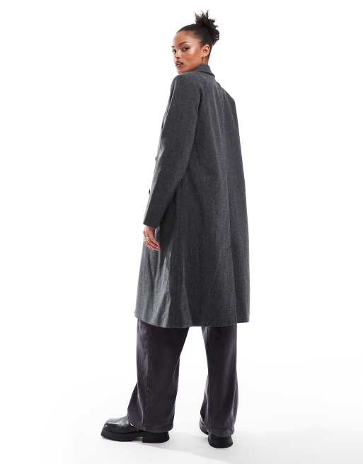 ONLY Tall longline herringbone coat in dark grey | ASOS