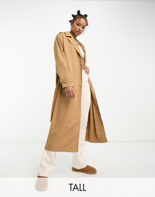 Only Tall Longline Trench Coat In Camel-neutral