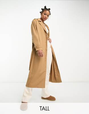 Only Tall longline trench coat in camel-Neutral