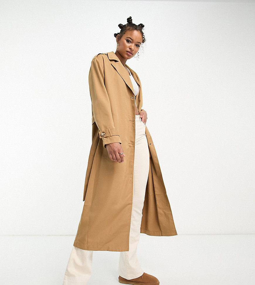 Only Tall longline trench coat in camel-Neutral