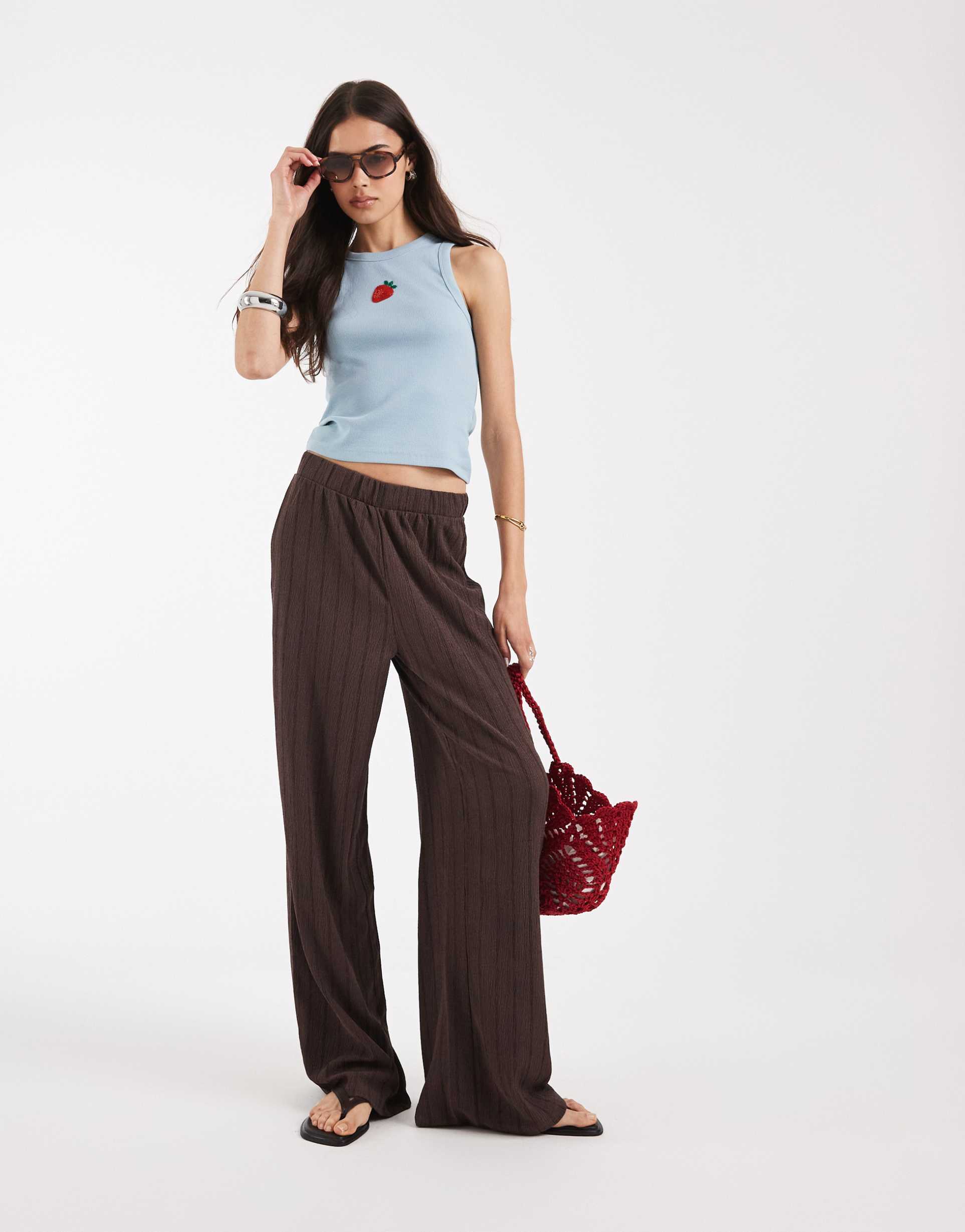 only tall loose fit pants in brown stripes