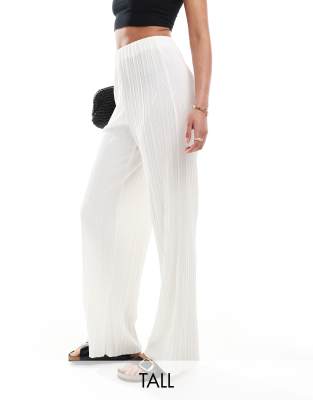 Only Tall Loose Fit Plisse Pants In Off White