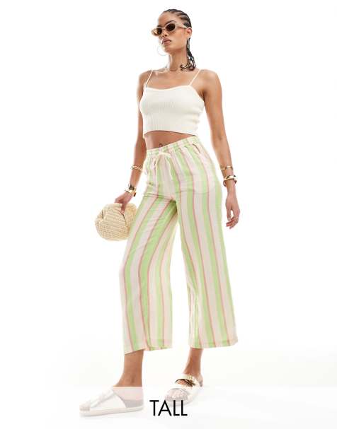ONLY Tall loose fit trouser in green & pink stripe - view 1