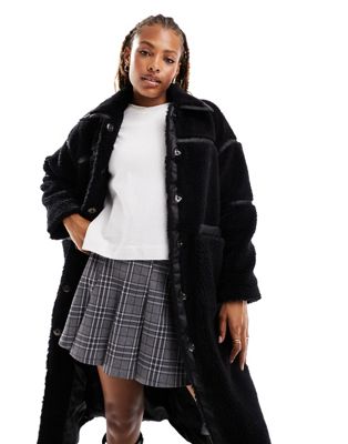Only longline faux shearling coat in black - ASOS Price Checker