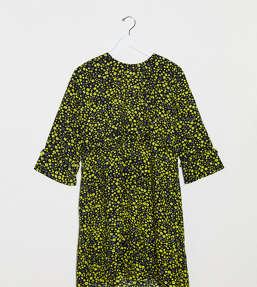 Only Tall Mary 3/4 sleeve printed smock dress-Black