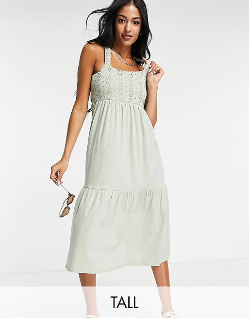 Only Tall maxi dress with lace detail in green