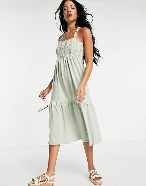 Women Only Tall maxi dress with lace detail in green 