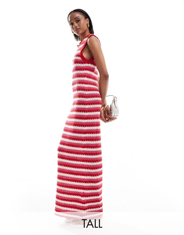 ONLY Tall - maxi knit dress in red and white stripe