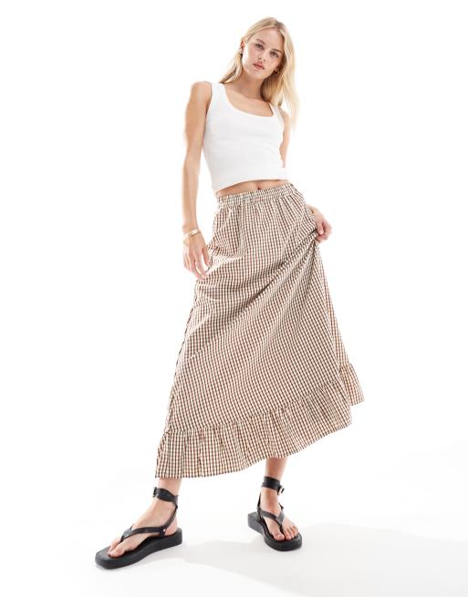 ONLY Tall - Maxi rok met gingham ruit in bruin , 2 van 5