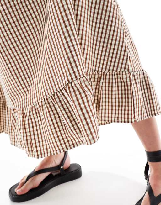 ONLY Tall - Maxi rok met gingham ruit in bruin , 3 van 5