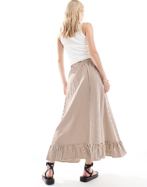 ONLY Tall - Maxi rok met gingham ruit in bruin , 4 van 5