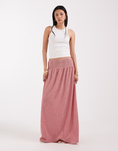 ONLY Tall maxi skirt in red gingham
