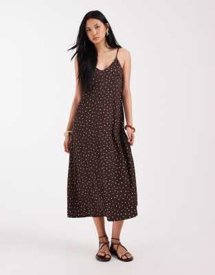 ONLY Tall - Maxikleid in Braun mit Punktemuster-Brown