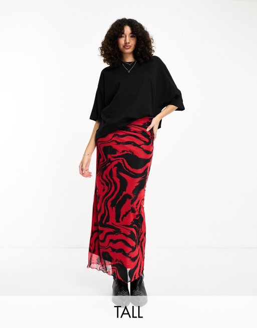 Only Tall - Maxirok van mesh met wervelprint in rood en zwart 