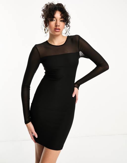 Only Tall mesh detail bodycon mini dress in black ASOS