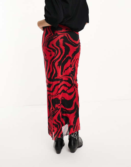 Zara red clearance zebra print skirt