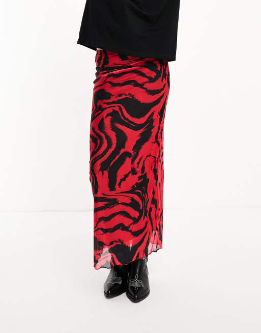 Zara red shop zebra print skirt