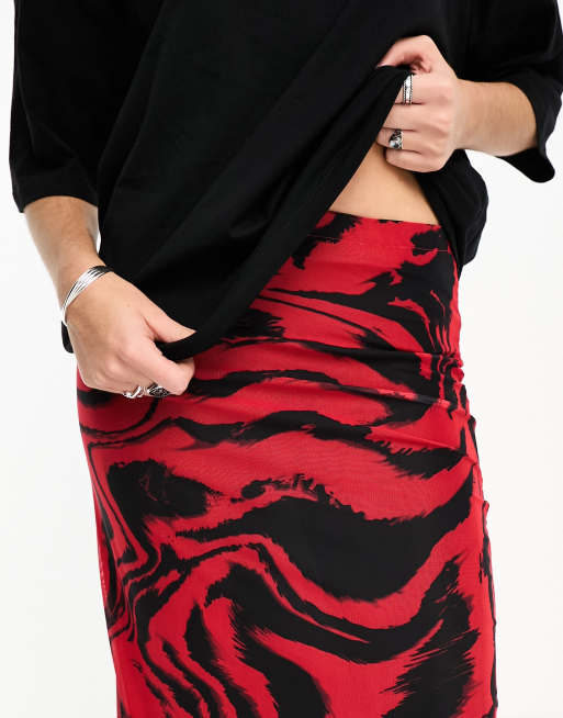 Only Tall mesh maxi skirt in red and black swirl ASOS