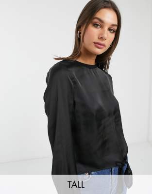 black long sleeve satin top