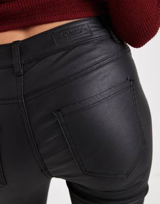 Only Tall Mid Waist Coated Flared Pants In Black
