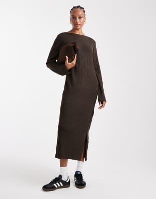 ONLY Tall - Midi-Strickkleid in Schokobraun-Brown