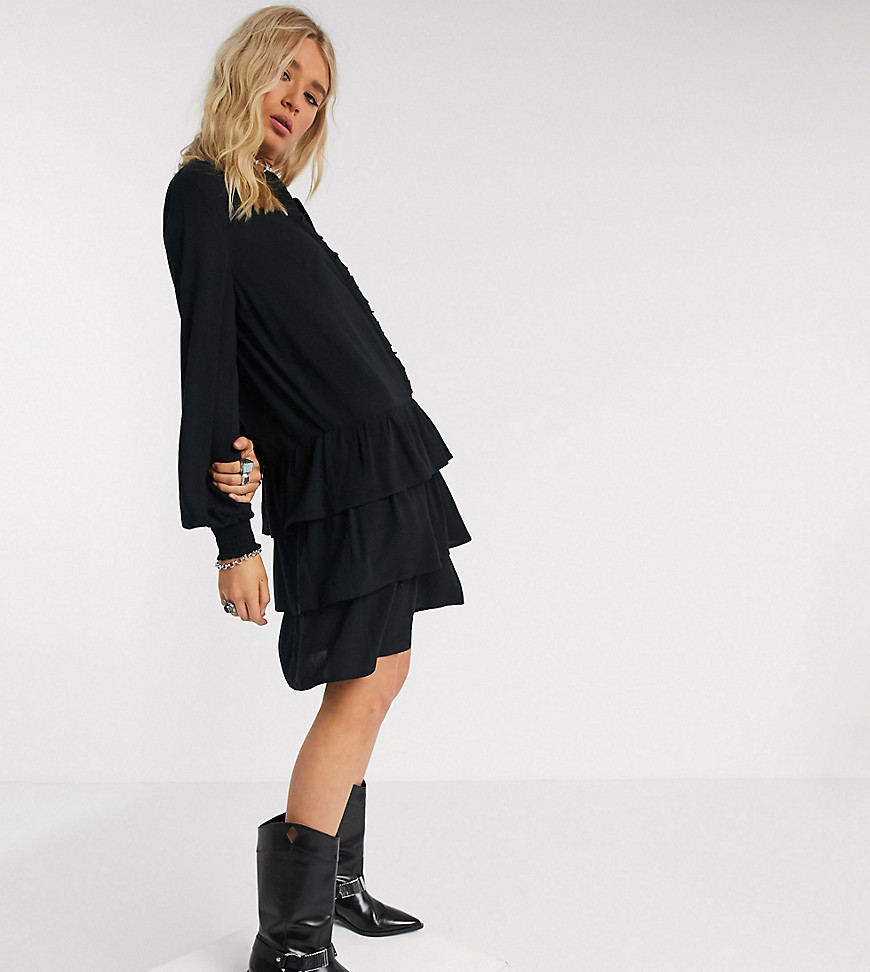 Only Tall mini dress with ruffle detail in black