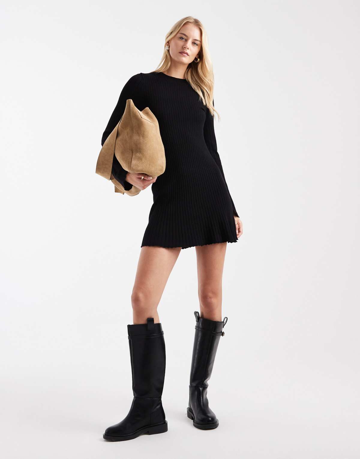 ONLY Tall mini knitted skater dress in black