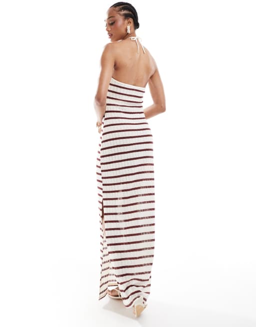 ONLY Tall open knit maxi dress with contrast trim in red stripes