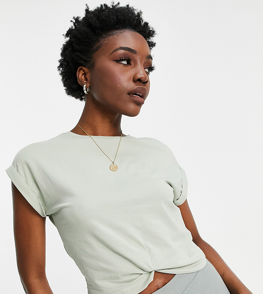 Only Tall organic cotton cropped t-shirt with twist front in green