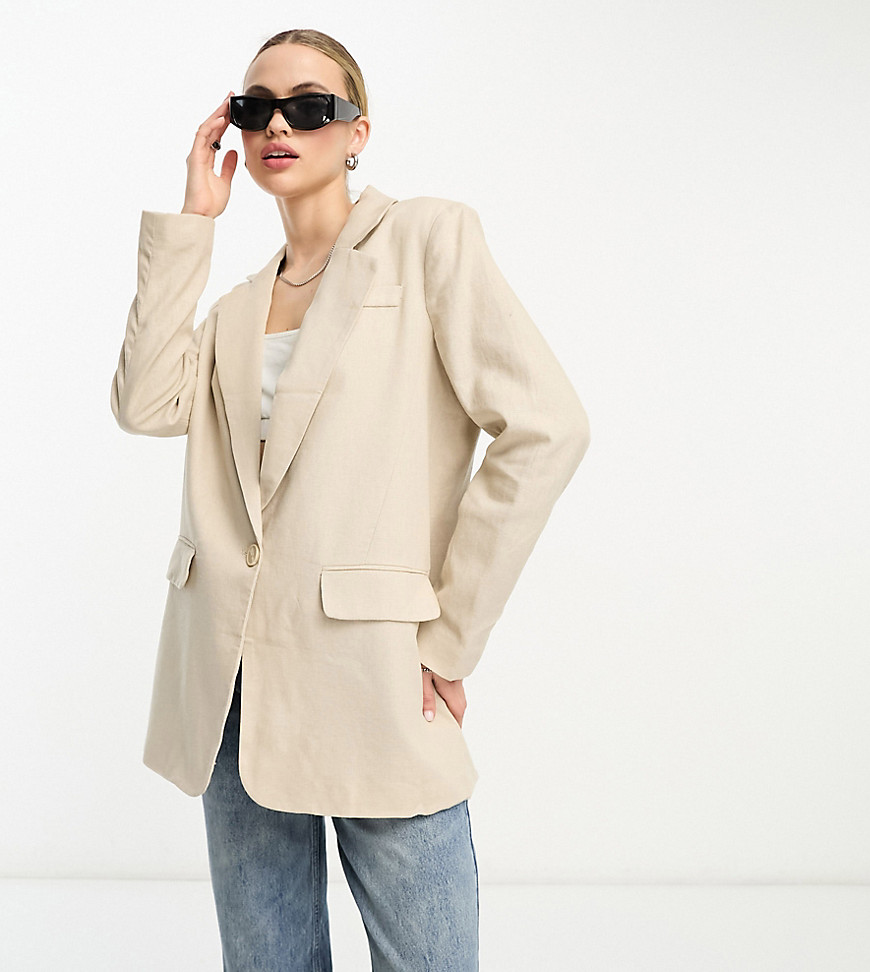 ONLY Tall oversized linen blazer in stone-Neutral