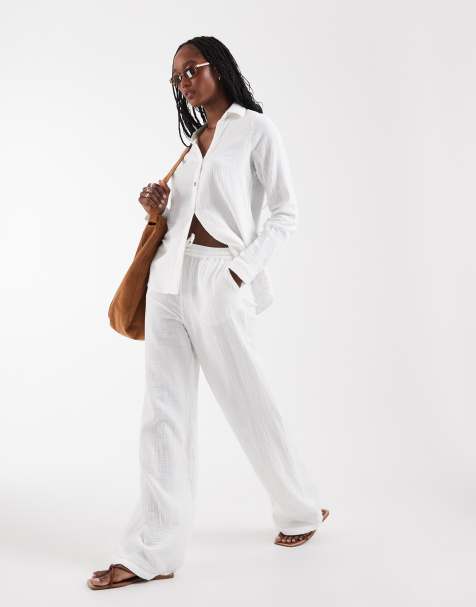 Only Tall - Pantalon ample d'ensemble en gaze - Blanc - view 1