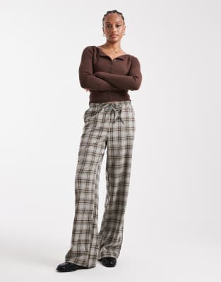 Pantalon large à carreaux à enfiler - Gris 44