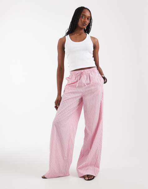 Only Tall - Pantalon large à rayures - Rose - view 1