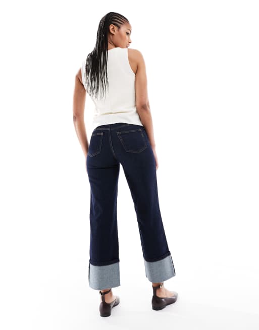 ONLY Tall Pantalon large court à revers Indigo ASOS