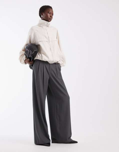 ONLY Tall pantalones de sastre de pernera ancha en gris oscuro - view 1