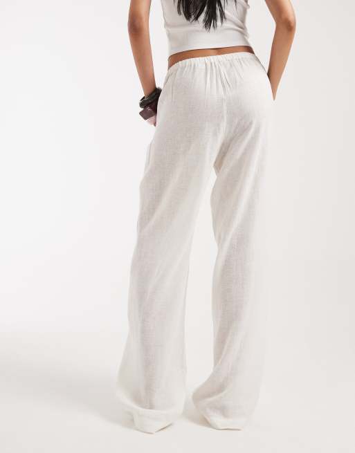 ONLY Tall - Pantaloni a fondo ampio in misto lino bianchi, 4 di 5