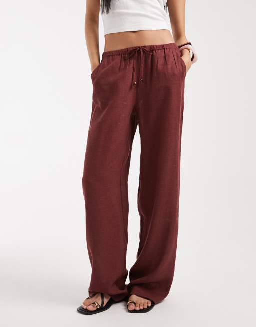 ONLY Tall - Pantaloni a fondo ampio in misto lino color ruggine, 2 di 5