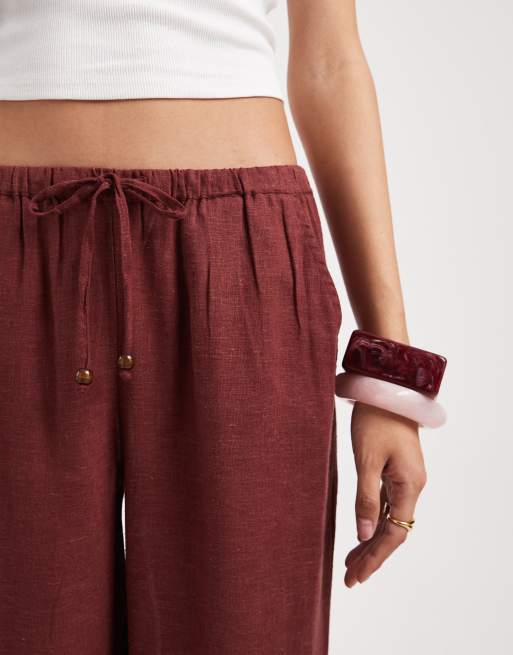ONLY Tall - Pantaloni a fondo ampio in misto lino color ruggine, 3 di 5