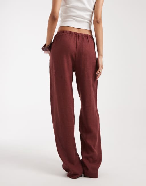 ONLY Tall - Pantaloni a fondo ampio in misto lino color ruggine, 4 di 5