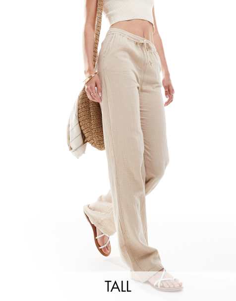 ONLY Tall - Pantaloni a fondo ampio in mussola beige - view 1