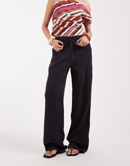 ONLY Tall - Pantaloni a fondo ampio in mussola color antracite, 2 di 5