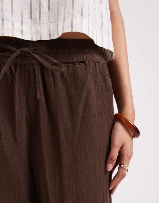 ONLY Tall - Pantaloni a fondo ampio marroni effetto lino, 5 di 5