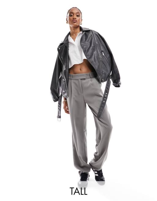 Only Tall - Pantaloni dad fit sartoriali a gamba dritta grigi 