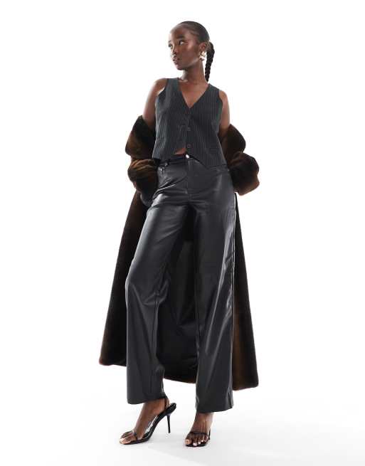 Only Tall - Pantaloni dritti a vita alta in pelle sintetica neri , 2 di 5