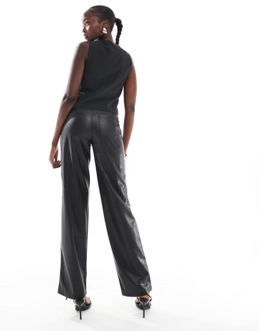Only Tall - Pantaloni dritti a vita alta in pelle sintetica neri , 5 di 5
