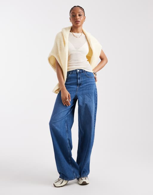 ONLY Tall – Paulina – Mörkblå, baggy jeans med hög midja