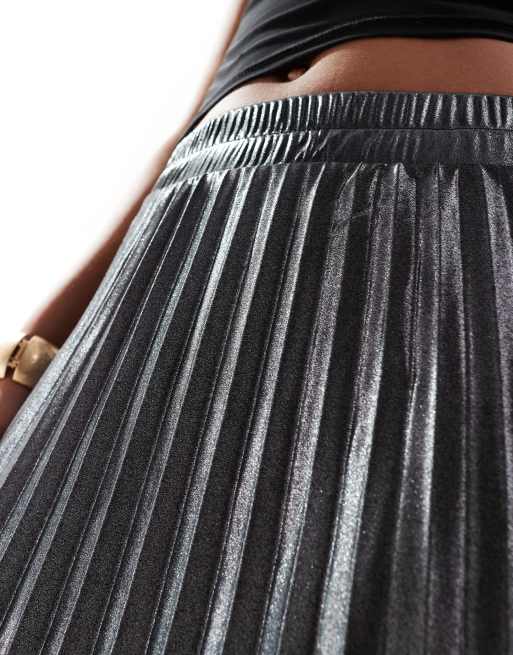 ONLY Tall pleated maxi skirt in grey metallic