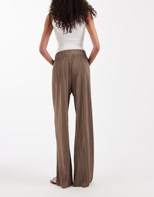ONLY Tall - Plissé broek met wijde pijpen in lichtbruin, 5 van 5